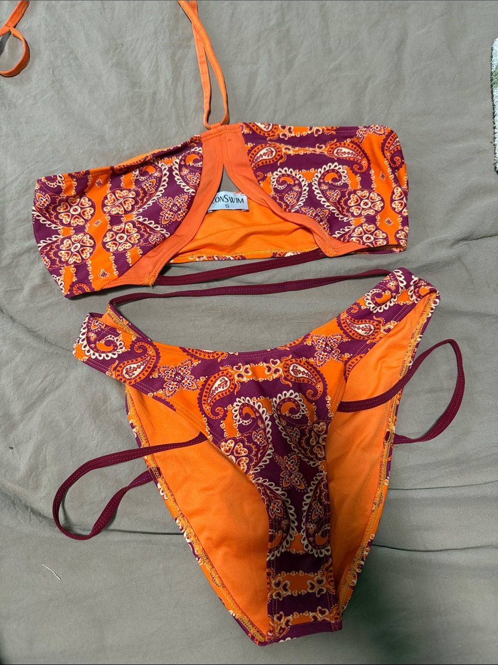 OnSwim Orange & Burgundy Paisley Bikini Set